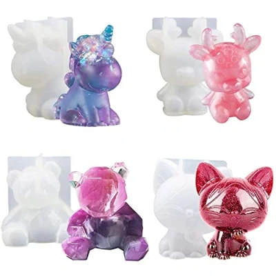 Image of 3D Animal Resin Molds Tools Set, 4 Pcs Animals Epoxy Mould, DIY Silicone Crystal Molds, Moulds for Kids, Handmade Candle, Crafts