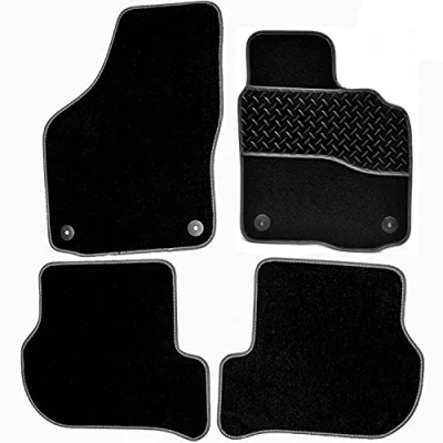 Image of Sakura DD2082GY Tailored Car Mats, Black with Rubber Heelpad Grey Trim