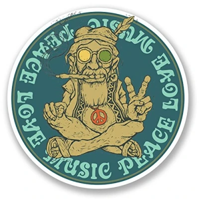 Image of 2 x 10cm Peace Love Music Sticker Decal Symbol Hippy Marijuana Weed Camper #6032 (10cm 10cm)