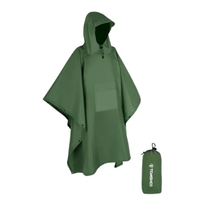 Image of TOMSHOO Rain Jackets Poncho Waterproof Raincoat for Hunting Camping, Leisure Raincoat, Camouflage Green