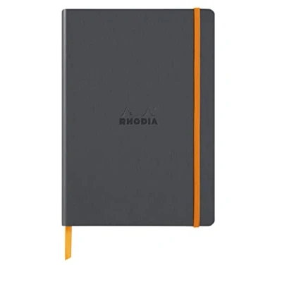 Image of RHODIA 117385C Titanium Soft Notebook A5 Lined 160 pages Clairefontaine Ivory Paper 90 g/m Bookmark, Elastic Closure Faux Leather Cover Rhodiarama Collection