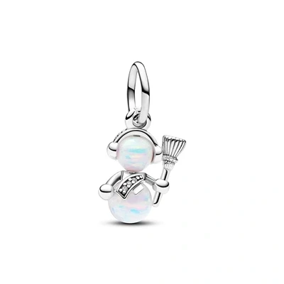 Image of Pandora Moments Snowman sterling silver dangle with white lab created opal and clear cubic zirconia