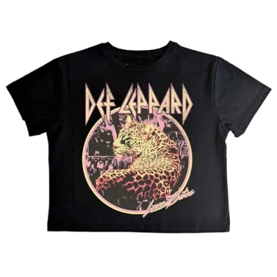 Image of Paradiso Clothing DEF Leppard LOVE Bites BAND LOGO CROP Print Tshirt, Women&#039;s, Size: XS, Black