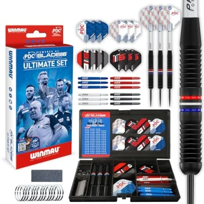 Image of WINMAU PDC Ultimate Set with 22G Steeltip Brass Darts and Accessories Includes Dart Flights Shafts (Stems)