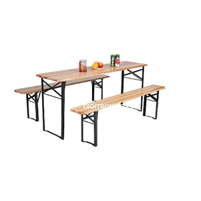 Image of BLUEBRIT® Portable Outdoor Dining Set Large 3 Piece Wooden Folding Picnic Table Bench Trestle, Perfect for Patio, Garden, Camping, BBQ, and Pub Use Size: 120 x 50 75 cm