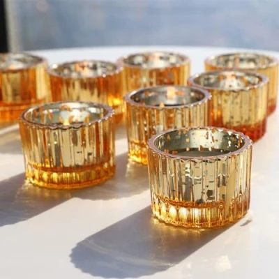 Image of Vohocandle Gold Tea Light Holders set of 12 for Wedding, Tealight Candle Table Centerpiece, Mercury Glass Holder Gifts Women (5 x 3.5cm, Gold)