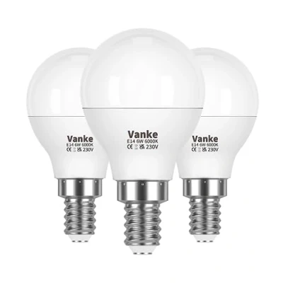 Image of Vanke E14 LED Light Bulb, Cool White 40W Equivalent Golf Ball Bulbs, 6W SES Energy Saver 6000K, 470 Lumen, Non Dimmable, 3 Pack
