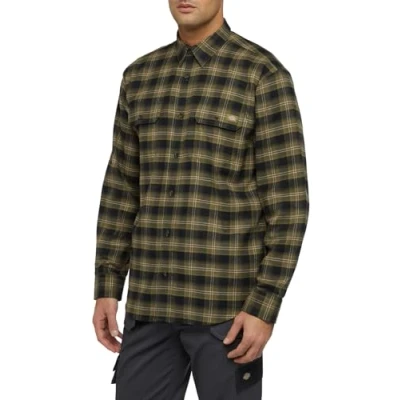 Image of Dickies Men&#039;s Flex Flannel LS Shirt Relaxed, Sphagnum, S