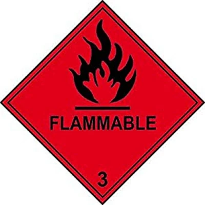 Image of Flammable Label, Class 3 Hazardous Substance, Pack of 10, Self Adhesive Vinyl Sticker, 250mm x