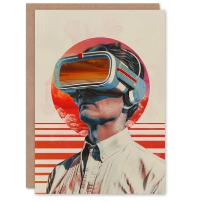 Image of Artery8 Birthday Card Gamer Man in VR Portrait Retro Gaming For Him Male Dad Brother Son Papa Grandad Greeting