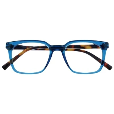 Image of OPULIZE KOI Reading Glasses Large Rectangular Frame Blue Mens Womens Spring Hinges R50 3 +1.00