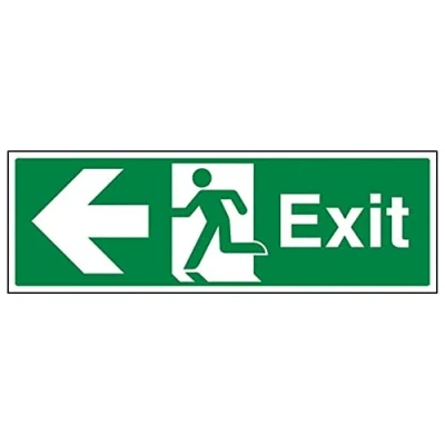 Image of V Safety Safe Condition Exit Arrow Left 300 x 100 mm Restickable Sign