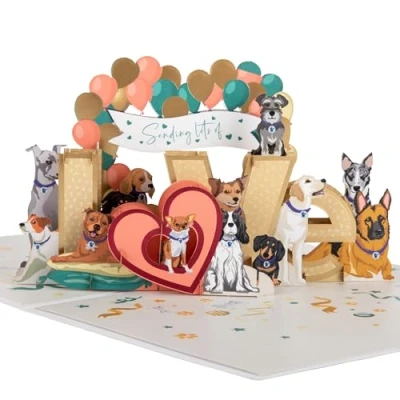 Image of Cardology Battersea Dogs Love Pop Up Card 3D for Dog Lovers, Mothers Day Card, Valentines Day, Father&#039;s Charity Officially Licensed