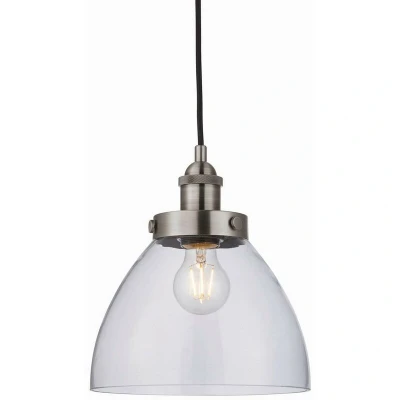 Image of Hansen Dome Pendant Light Brushed Silver Paint, Clear Glass