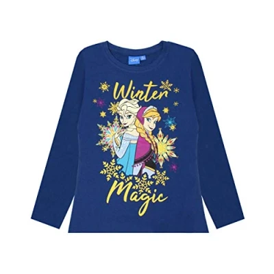 Image of Vanilla Underground Frozen Elsa and Anna Winter Magic Glitter Long Sleeve Girl&#039;s T Shirt Blue