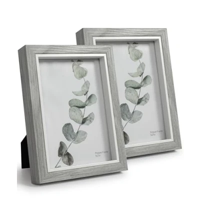 Image of Afuly 7x5 Photo Frame Grey Wooden Deep Picture Frames with White Thick Edge for Wall Desk Decor Christmas Family Friends Gifts, 2 Pack