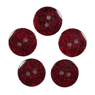 Image of Colour Dark Glitter Buttons 12mm Pack of 5 (Red)