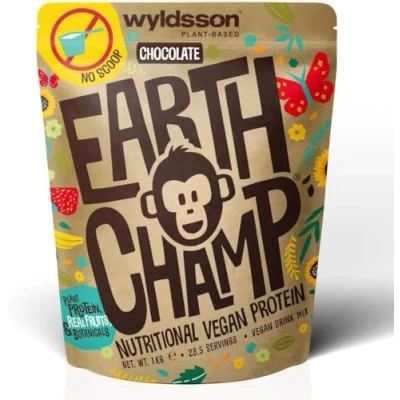 Image of Vegan Protein Powder (No Scoop Included) 1kg EarthChamp by Wyldsson Plant Based Shake, Dairy Free, Gluten Lactose Free Protien (Chocolate)