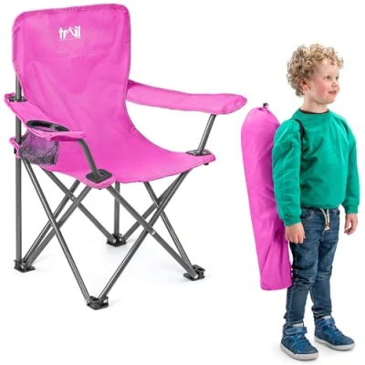 Image of Trail Eagle Kids Camping Chair Pink Lightweight Folding Garden Beach Seat with Carry Bag (For Ages 2 to 6 Years Old)
