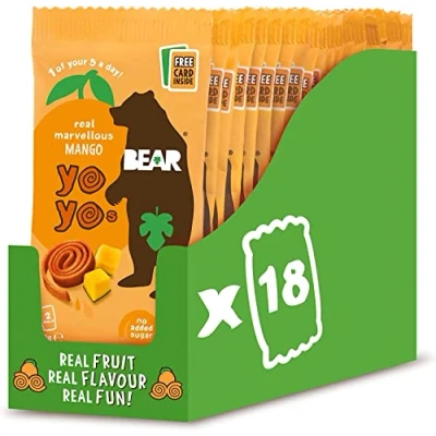 Image of BEAR Mango Yoyos Dried Fruit Rolls Healthy Vegan 20g (18 packs)