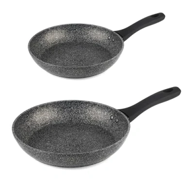 Image of Salter COMBO 9285 Megastone Thermo Collar Frying Pan Set 20/32 cm Pans, Non Stick Coating 10 x Tougher, Corrosion &amp; Scratch Resistant Forged Aluminium, Heat Indicator Collar, Metal Utensil Safe
