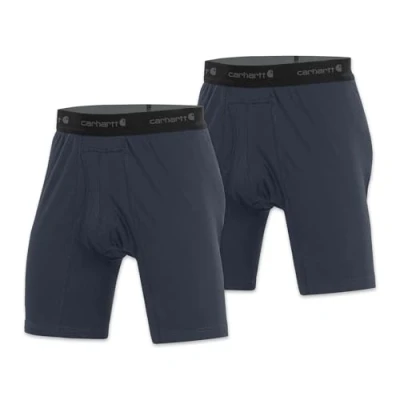 Image of Carhartt Men&#039;s 8&quot; Inseam Basic Cotton Poly Boxer Brief 2 Pack, Navy, XL