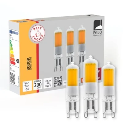 Image of Eglo LED Light Bulb, Set of 3 pin Base G9 Lamps, Plug in Lightbulbs, 2 watts Each (Equivalent to 25 watts), Warm White Source, 3000 K, Bulb Ø 1.5 cm