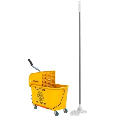 Image of HOMCOM Mop Bucket with Wringer Set on Wheels for Floor Cleaning, 20 Litre Side Press Handle and Mop, Yellow
