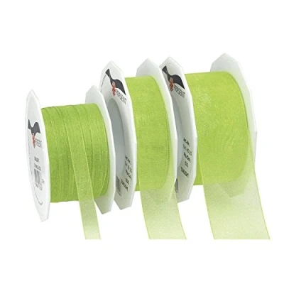 Image of C.E. Pattberg Präsent Four Seasons Organza wired edge Ribbon Grass Green 10 mm width, 25 m length