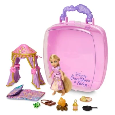 Image of Disney Store Official Disney&#039;s Once Upon a Story Rapunzel Mini Doll Playset, Tangled, 10 Pc., Toy Figure Set with Accessories, Including Pascal, Canopy Tent, Floral Bedroll Suitable for Ages 3+