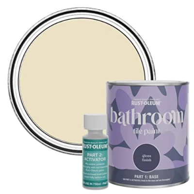 Image of Rust Oleum Beige Water Resistant Bathroom Tile Paint in Gloss Finish Featherstone 750ml