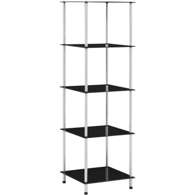 Image of vidaXL 5 Tier Shelf Black 40x40x130 cm Tempered Glass