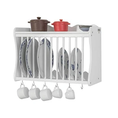 Image of SoBuy FRG275 W, Wall Mounted Kitchen Plate Cup Holder Dish Storage Rack Shelf, White