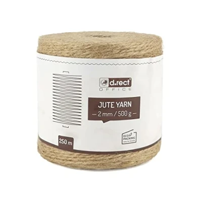 Image of D.RECT Jute Cord Packing Gift Ribbon Craft Decorative 2mm, 250 m Spool, Beige, One Size (800011)