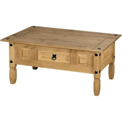 Image of Corona Coffee Table 1 Drawer, Mexican Waxed Pine Solid Wood