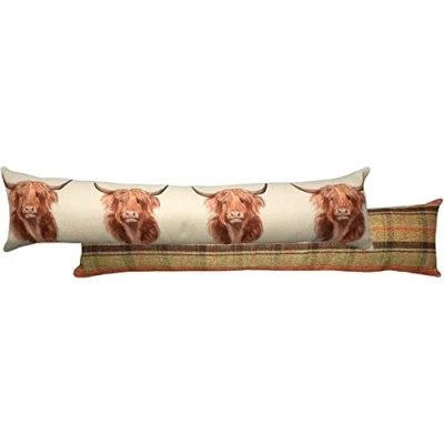 Image of Evans Lichfield Hunter Highland Cow Draught Excluder, Multi, 92 x 23 cm
