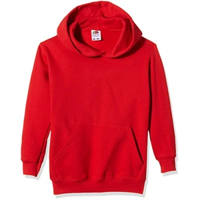 Image of Fruit of the Loom Unisex Kids Pull over Classic Hooded Sweat, Red, 10 11 Years (Manufacturer Size:32)