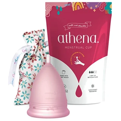 Image of Athena Menstrual Cup One Pack, Period Cups for Regular to Heavy Flow (Size 2 Large) Soft Reusable Menstruation BPA Free Feminine Silicone Easy Use and Clean Tampon Pad Alternative (Transparent Pink)