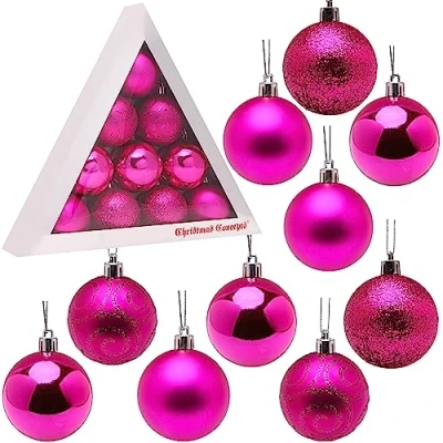 Image of Christmas Concepts® Pack of 10 60mm Tree Baubles Shiny, Matte &amp; Glitter Decorated (Hot Pink)