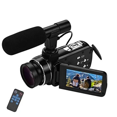 Image of Andoer HD Video Camera with 0.45X Wide Angle Lens and Microphone Digital Camcorder 4K Full CMOS Sensor 18X Zoom Vlogging for Youtube