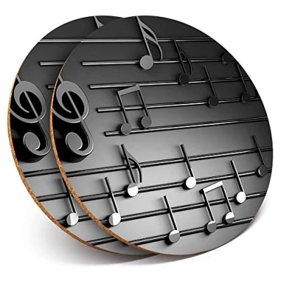 Image of 2 x Round Coasters Musical Notes Music Teacher Student Cork Backed Home Kitchen Accessory Tea Coffee Mug Mat #14851
