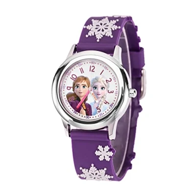 Image of Disney Frozen Kids&#039; Stainless Steel Time Teacher Analog Plastic Strap Watch(Plain CASE), Purple, Purple