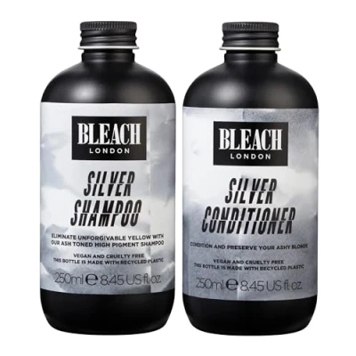 Image of BLEACH LONDON Silver Shampoo 250 ml and Conditioner High Pigmented Ashy Rinse, Vegan Cruelty Free, colour Protected Clean, Depositing Toning Formula