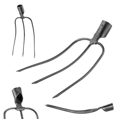 Image of KADAX Stone Fork without Handle, Steel Potato Fork, Beet Wire Spade Manure Pitchfork, Digging (Black 3 Prongs)
