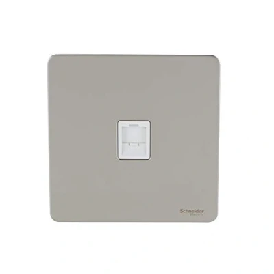 Image of Schneider Electric Ultimate Screwless Flat Plate Single Telephone Socket, Secondary, GU7462WPN, Pearl Nickel with White Insert