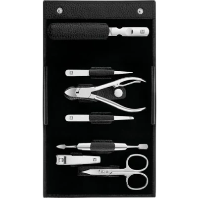 Image of ZWILLING Manicure and Pedicure Set, Travel Case Nail Care, Leather, 7 Pieces, Black