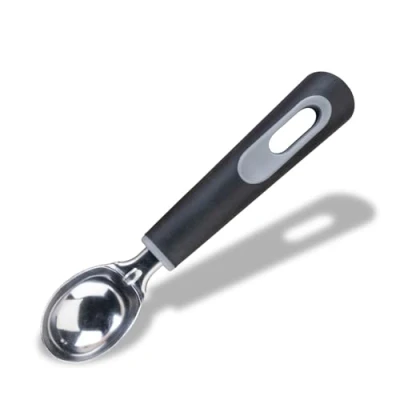 Image of FACKELMANN PRO Ice Cream Scoop, Multi Functional Gelato Sorbet Spoon &amp; Server, Dessert Cookie Mashed Potato Fruit Baller, Stainless Steel, Soft Touch Handle, 20.5x4x2.5cm, Black Grey
