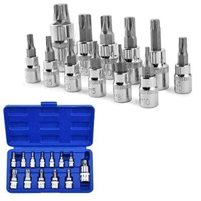 Image of Noosverl Torx Bit Sets,13pcs Socket Set,t45 1/4, CR V Chrome Vanadium Star Set T8 T70, Sets 3 Size, 1/2&quot;, 3/8&quot;, 1/4&quot; Heavy Duty Tools for Cars, Trucks Repair
