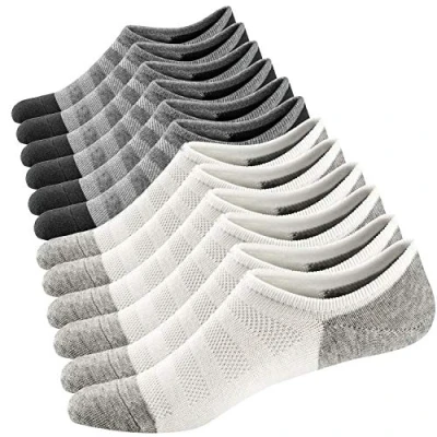 Image of Ueither Mens No Show Socks, Trainer Socks Casual Invisible Cotton Sneakers Low Cut Liner Anti Slip (White/Gray (3 Pairs Each),5 9.5)