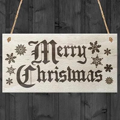 Image of Red Ocean Merry Christmas Wooden Plaque Tree Decoration Snowflake Xmas Sign Gift Present
